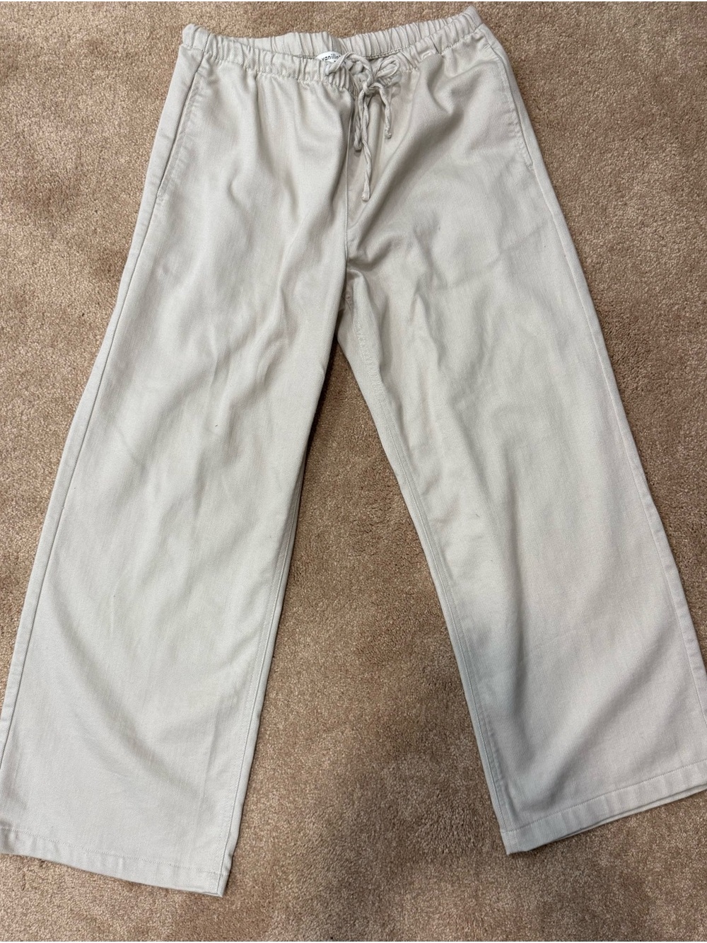 Vanilla Star Cream Drawstring Wide-Leg Pants